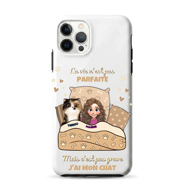 Coque iPhone antichoc personnalisée « J'ai mon Chat » — avatar femme et chat, aperçu 6