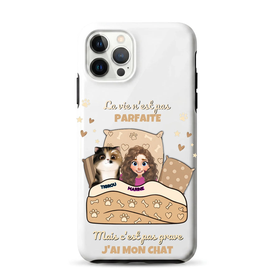 Coque iPhone antichoc personnalisée « J'ai mon Chat » — avatar femme et chat, aperçu 6
