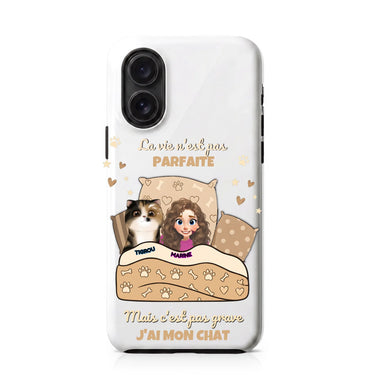 Coque iPhone antichoc personnalisée « J'ai mon Chat » — avatar femme et chat, aperçu 5
