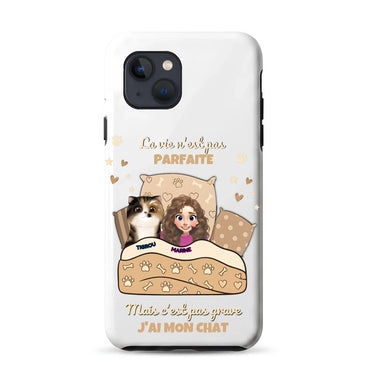 Coque iPhone antichoc personnalisée « J'ai mon Chat » — avatar femme et chat, aperçu 4